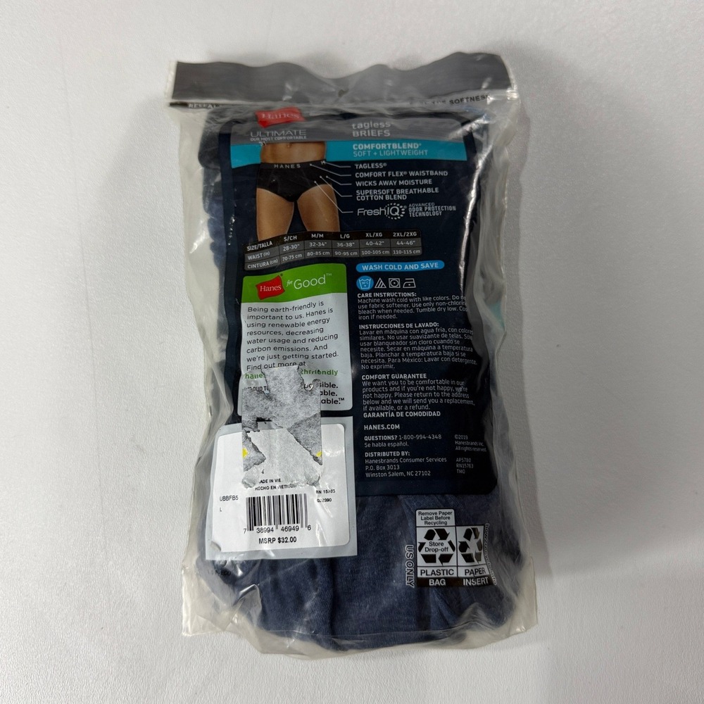 Hanes Ultimate ComfortBlend Mens 5 Pack Tagless Briefs Blue Black L 36-38 NEW - Picture 5 of 6